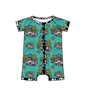 Pre-ordenar: Pelele de moda personalizado para bebés y niños pequeños, con estampado de vacas estilo <span class=keywords><strong>vaquero</strong></span> del oeste, de manga corta, elástico, con cremallera, tipo pijama corto. - Product Image 2