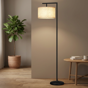 Minimalist Iron Floor Lamp with Multicolored Fabric Drum Shade LED E26 Base 2700K Warm White Light High CRI 90 for <b>Office</b> Use - Product Image 2