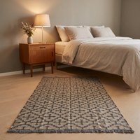 Modern Geometric Boho Handmade Jute Area Rug Rectangle Flat Weave Non-Slip Living Room Beige Gray Patterned Thin Pile