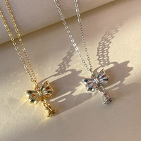 Kalung Choker Bunga Pita Rantai Bambu Tembaga Berlapis Elektroplating Wanita Liontin Mewah Ringan Hadiah Ulang Tahun Sempurna untuk