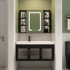 Mueble de Baño Suspendido de Aluminio con Lavabo de Cerámica Integrado para Baño - Product Image 1