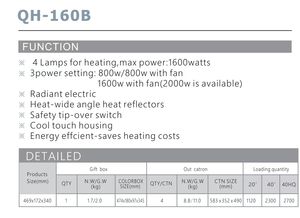 QH-160B Chauffage au quartz 1600W économique avec protection contre la surchauffe, compact, portable, à chauffage rapide, pour petite chambre et maison de <span class=keywords><strong>location</strong></span> - Product Image 5