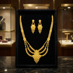 Wholesale Brass 14K18K24K Micron Gold Filled Dubai Style Rani Haar <b>Bridal</b> Necklaces Traditional Design Long Set Fashion Jewelry - Product Image 4