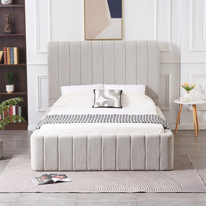 Cama de Plataforma Doble de Lujo en Color Beige Grisáceo con Tapizado de Tela Bouclé, Tamaño Queen y King - Product Image 4