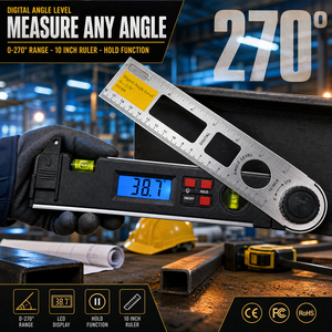 Digital Angle Finder 0-270 Degree Digital Protractor Angle Gauge with 10 Inch Stainless Steel Rule Bubble Level - Product Image 1