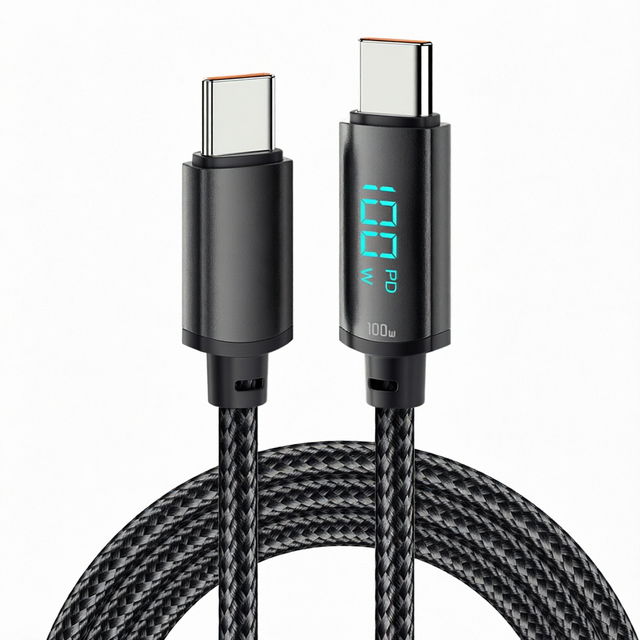 100W USB C to USB C Cable with LED Display Nylon Braided PD Fast Charging Type C Cable for 17/16 Pro/15 Plus/15 Pro Max,