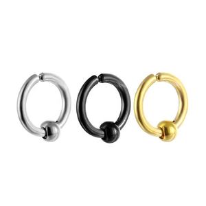 Orecchino a cerchio nero unico da uomo in acciaio inossidabile con gioiello Non Piercing personalizzato con sfera rotonda - Product Image 6