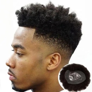 Prothèse capillaire afro pour hommes noirs, cheveux indiens 100% humains vierges Remy, base en soie, système de remplacement capillaire - Product Image 1