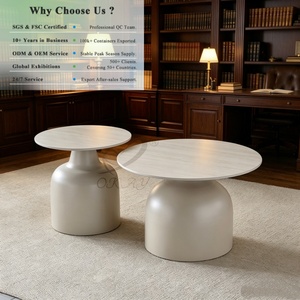 Mesa de Centro Redonda OKAY, Diseño Encajable, Color Crema, Mueble Decorativo para Sala de Estar, Vestíbulo de Hotel, Juego de Mesas de Centro de Cerámica Modernas y Minimalistas - Product Image 1