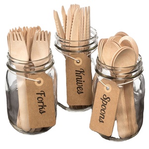 Ensemble de couverts jetables <span class=keywords><strong>fantaisie</strong></span> en bois de bouleau naturel - Comprend cuillère, fourchette, <span class=keywords><strong>couteau</strong></span> - Product Image 5
