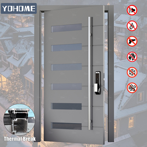 Porte d'entrée principale en aluminium gris-noir à rupture de pont thermique pour climat froid <span class=keywords><strong>du</strong></span> <span class=keywords><strong>Canada</strong></span>, fenêtre et porte en aluminium à rupture de pont thermique de sécurité - Product Image 1