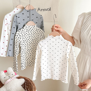 <span class=keywords><strong>Maglietta</strong></span> a Maniche Lunghe con Stampa Integrale a Pois per Ragazze, Autunno 2025, Casual, Traspirante, in Poliestere/Cotone, Collo Tondo - Product Image 1