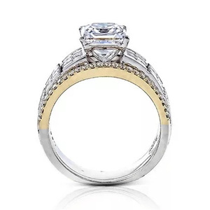 Bague de fiançailles en or blanc pour femme F286, diamant taille princesse, diamant naturel couleur D, pierres latérales - Product Image 2