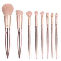 Vente en gros 8 pièces ensemble de pinceaux de maquillage or rose luxe poils souples nouveau style outils de beauté ensemble complet avec sac en cuir artificiel