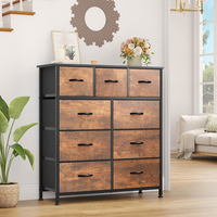 Commode à 9 tiroirs avec dessus en bois Organisateur à cadre en acier robuste pour chambre ou salon pour le rangement des vêtements