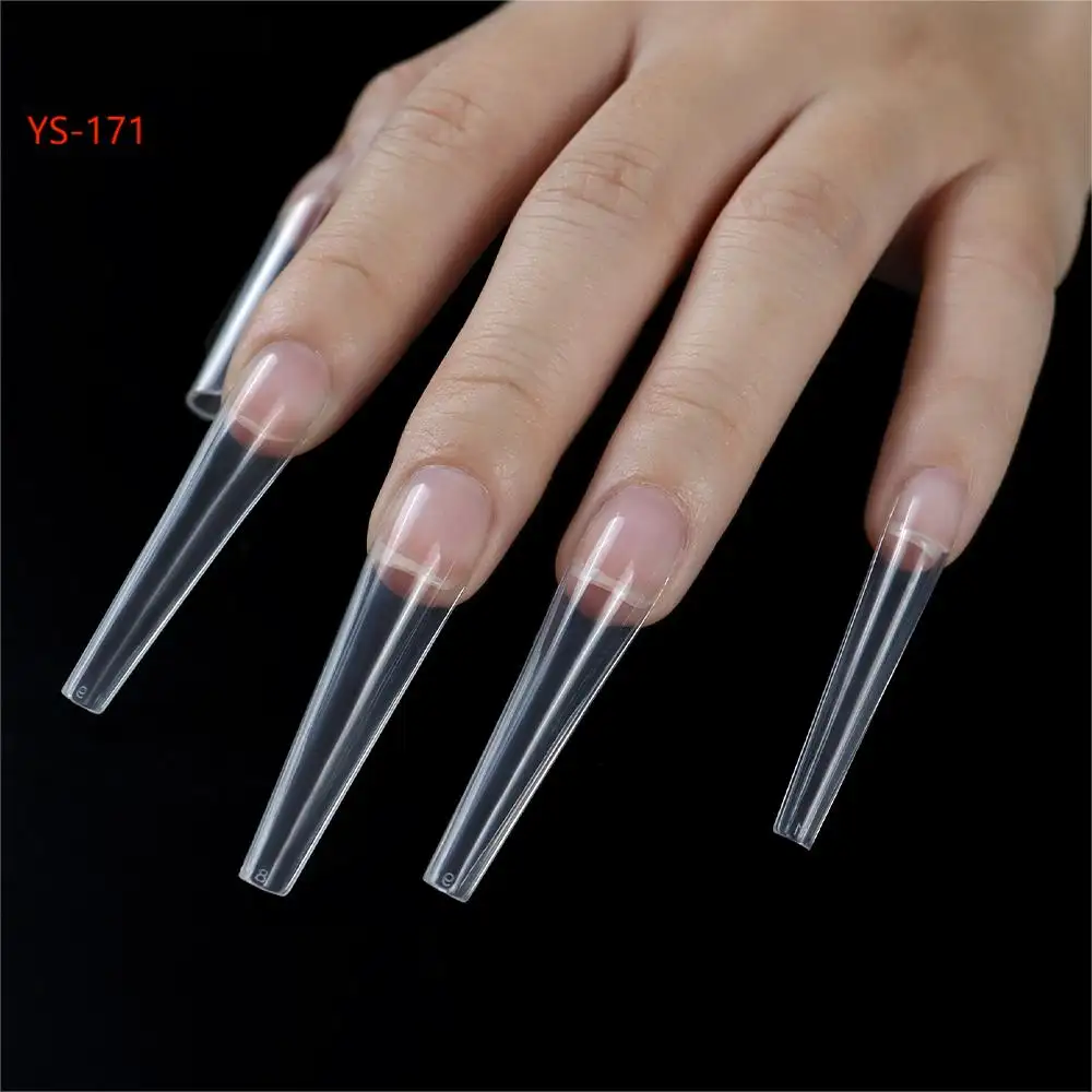 Супер длинные прямые ногти XXXL, прозрачные накладные ногти, френч не с изгибом xxl, квадратные кончики для ногтей