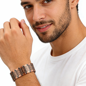 Pulsera Cruzada Geométrica de Tres Hileras con <span class=keywords><strong>Terapia</strong></span> Magnética Bioenergética para Hombre, Chapada en Oro, para el Alivio del Dolor de Artritis - Product Image 3