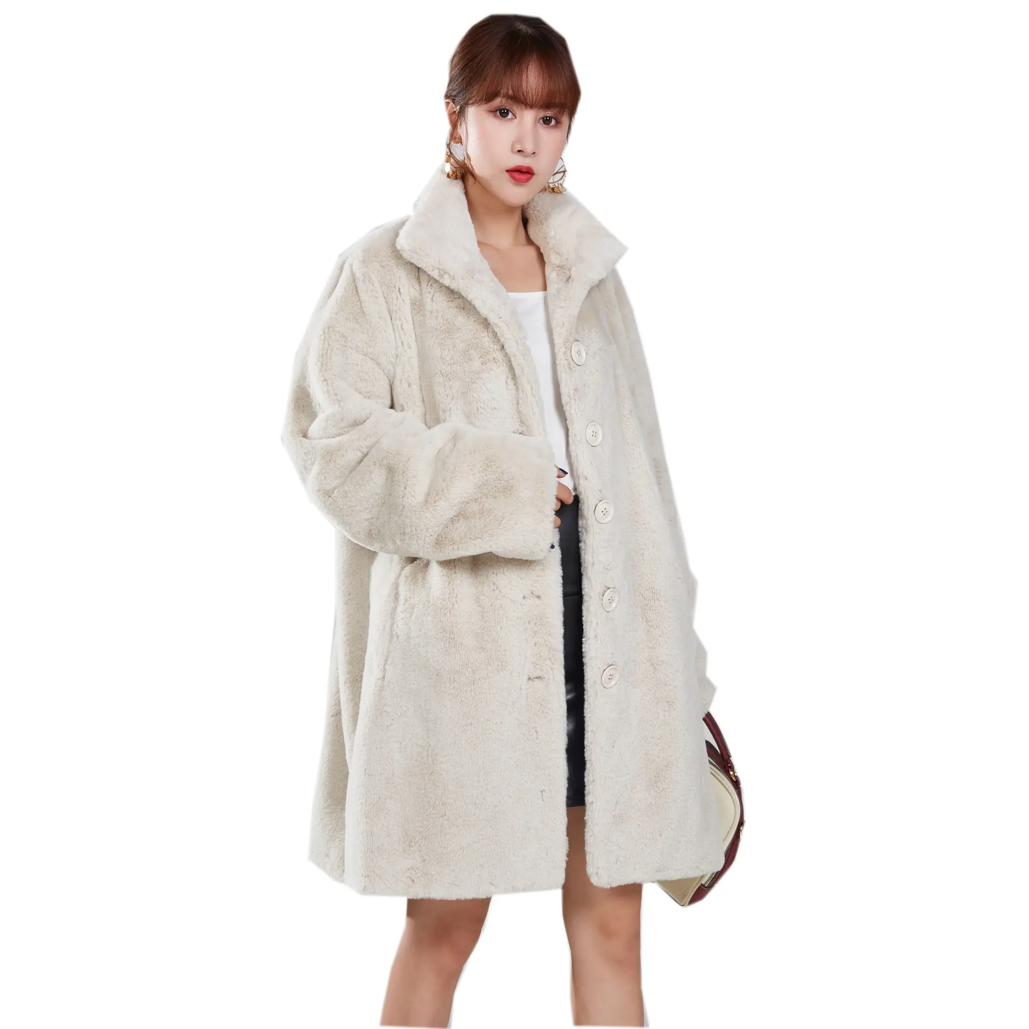 Custom Otoño Invierno Lujo Mujer Chaqueta Eco Faux Fur Trench Long Sable Fleece Fuzzy Warm Sex Fur Coat