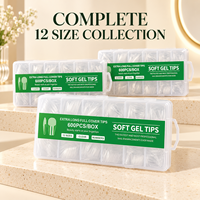 600 faux ongles cercueil pleine couverture en gel souple transparent, logo personnalisé, vente en gros, extensions d'ongles pour salons de beauté et bars à ongles