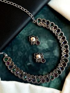 Monalisa Brass Stone Choker with Earring Set for Daily Wear Party Wedding Engagement Anniversary Ethnic Style - Product Image 2