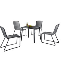 Chaise de salle à manger d'extérieur moderne en rotin et corde de chanvre tressée, confortable et durable, pour table de cour 4 personnes