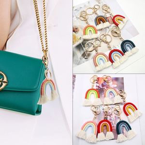 Porte-clés arc-en-ciel tissés à la main pour femmes, porte-clés bohème, breloque de sac en macramé, bijoux à suspendre au volant de voiture, cadeaux - Product Image 6