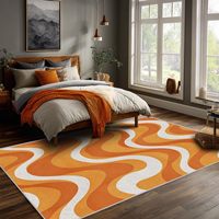 Tapis doux à rayures ondulées orange rétro, fabriqué à la machine, lavable, pour salon, décoration intérieure, antidérapant, design fin
