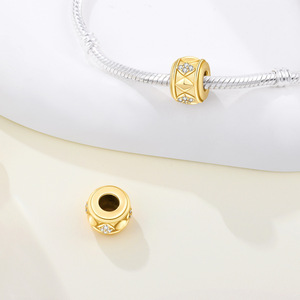 Original high-end DIY <b>bracelet</b> jewelry with copper rhombus-shaped silver and gold <b>beads</b>, fashionable pendant for women - Product Image 4