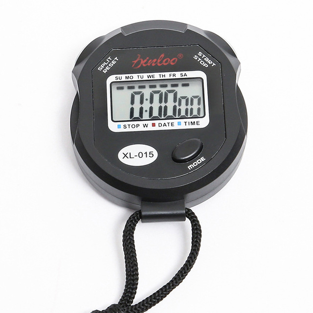 Sports Two-Track Electronic Stopwatch Timer Waterproof LCD Fitness Referee Lanyard Watch Model 015 Plastic Material