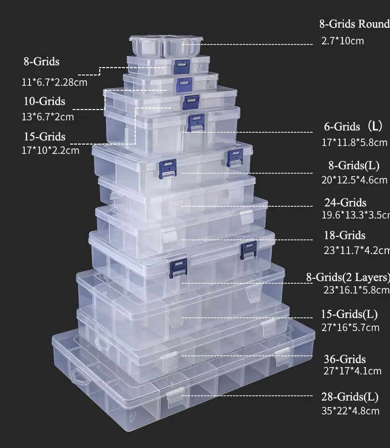 Commercio all'ingrosso 24 36 griglie scatola portaoggetti in plastica trasparente contenitore portagioie con divisori regolabili per perline artigianato fai da te