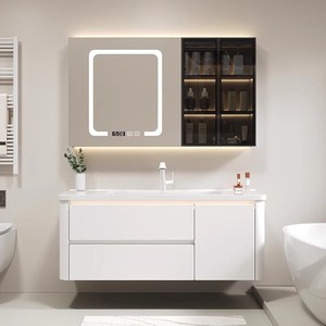 Modern white bathroom cabinet storage <b>mirror</b> cabinet, defog display time display washbasin hanging cabinet - Product Image 6
