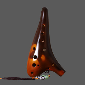 Ocarina en céramique jaune ambre à 12 trous, modèle Alto C AC, instrument à vent folklorique de fabrication artisanale pour l'enseignement musical - Vente en gros usine - Product Image 2
