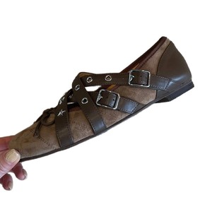 Cowhide French Style Mary Jane <b>Flats</b>, Cross Strap Ballet Shoes with Bow & Rivet Decor - Product Image 5