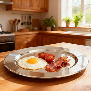 Assiettes de service rondes en acier inoxydable avec logo personnalisé, compatibles lave-vaisselle, empilables, pour hôtels, restaurants, mariages et traiteurs - Product Image 2