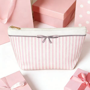 Bolsa de Cosméticos Personalizada al por Mayor, con Diseño de Lazo y Rayas, de Poliéster, Portátil, con Cierre - Product Image 4