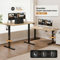 Bureau électrique moderne réglable en hauteur, structure métal-bois, capacité de charge 70 kg, design ergonomique assis-debout, mémoire de position pour le bureau