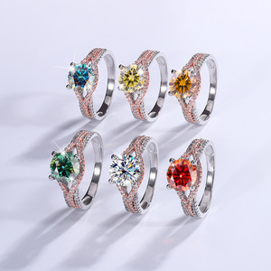 Bijoux de haute qualité, coupe ronde, 2 carats, VVS, GRA, moissanite colorée, bijoux en diamant, argent S925, plaqué or rose, anneaux bicolores - Product Image 2