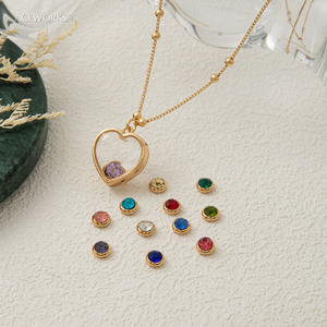 <b>Heart</b> <b>Locket</b> Crystal Rhinestone Necklace | 18K Gold Plated Brass Pendant Necklace Interchangeable CZ Charms Beads for Women - Product Image 2