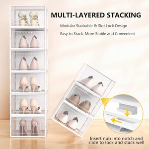 Large Size 9 Clear Plastic Stackable Shoe <b>Storage</b> <b>Box</b> Organizer for Closet Foldable Shoe Rack Sneaker Container Bin Holder - Product Image 4