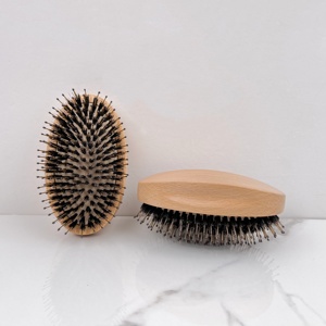 Cepillo de <span class=keywords><strong>Pelo</strong></span> Ovalado Compacto de Madera para Mujer con Cerdas de Jabalí, Cojín de Aire, Desenreda, Marca Privada, Peine de Masaje Capilar para un Mejor Cuidado del Cabello - Product Image 2