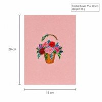 Carte de vœux florale pop-up 3D, panier de fleurs en papier, impression numérique, cadeau fait main pour la fête des mères