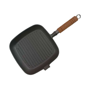 Cast Iron Square Grill Pan With Wood Handle For Frying Grilling Baking Induction Compatible Durable Design - Product Image 2