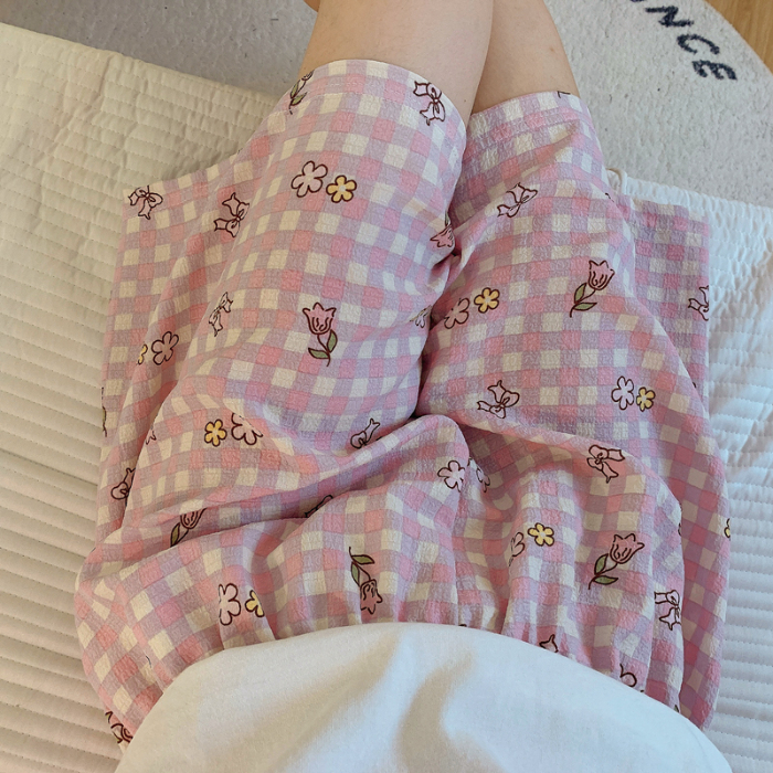 MY208# purple lattice flower shorts