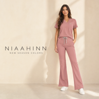 Ensemble de blouses médicales pour femmes Niaahinn 2026 à col en V, respirant, anti-plis, en tissu peigné polyester/rayonne/spandex, pour usage hospitalier