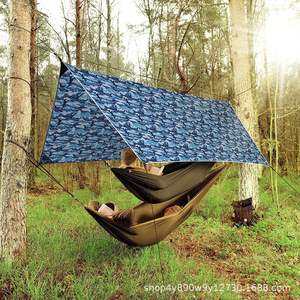 Bâche de protection Woqi 365x300 cm en nylon imperméable pour camping extérieur, motif camouflage bleu, tissu de tente carré - Product Image 2