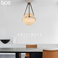 Lustre globe en albâtre espagnol brillant, suspension planétaire en laiton de luxe, lampe suspendue moderne et minimaliste pour salon