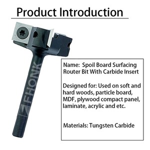 Spoil Board Surfacing <strong>Router</strong> Bit With Three Carbide Insert 3Flute <strong>Router</strong> with Reversible Inserts, Top End Mill - Product Image 2