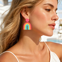 Boucles d'oreilles pendantes arc-en-ciel en pâte polymère faites à la main, style bohème tendance, pour femme, cadeau idéal pour les vacances d'été à la plage