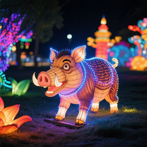 特注イノシシ屋外動物ランプ鉄骨フレームランタンクリスマスハンティングロッジ森テーマパークとハロウィーンの装飾 - Product Image 4