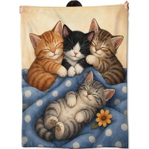 Assorted Print <b>Cat</b> Floral Flannel Blanket Throw Blanket Nap Blanket Fade Resistant Lightweight for Home Office Nap Custom Print - Product Image 3